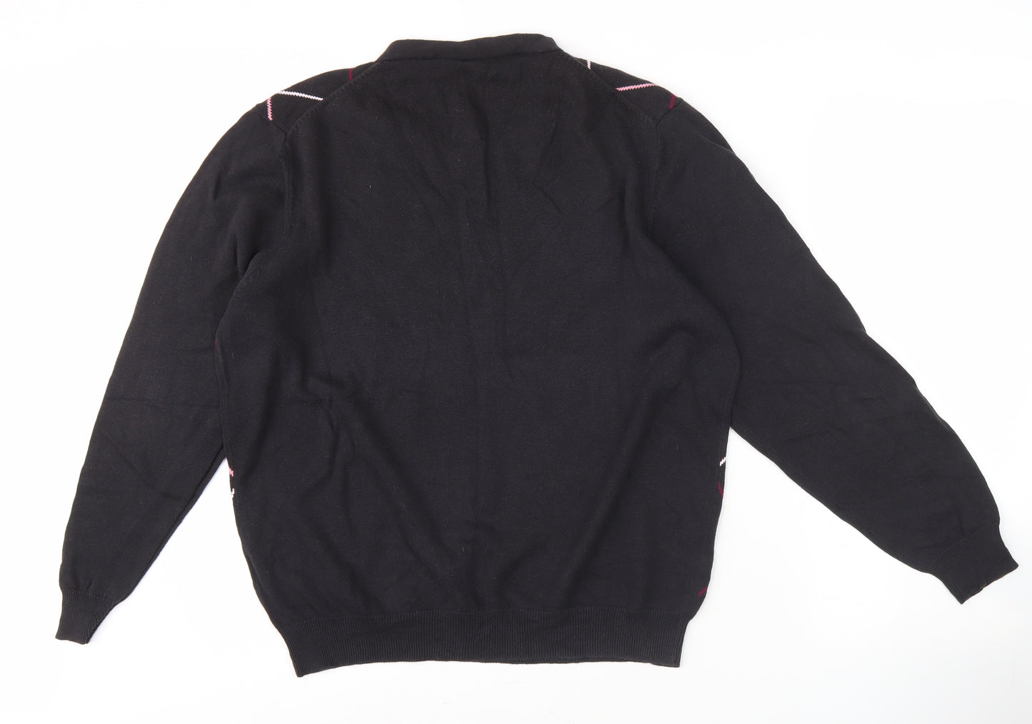 La Vie Men's Black Argyle V-Neck Pullover, L
