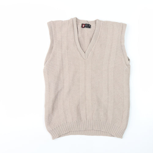 HG Men's Beige Wool Vest Medium V-Neck Knit Sleeveless