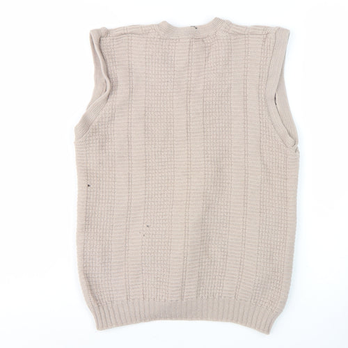 HG Men's Beige Wool Vest Medium V-Neck Knit Sleeveless