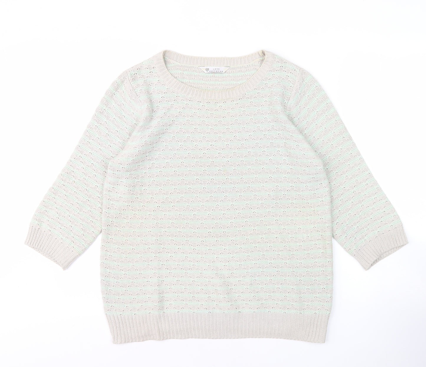 BHS Women’s Grey Open-Knit Pullover Jumper, Size 16