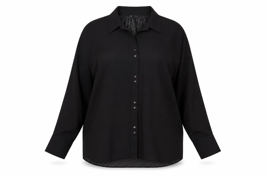 Front view of Zara Women's Black XL Button-Up Shirt