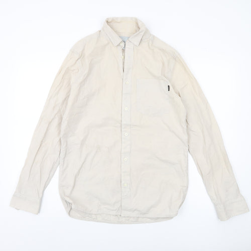 WeSC Men's Beige Long Sleeve Button-Up Shirt S