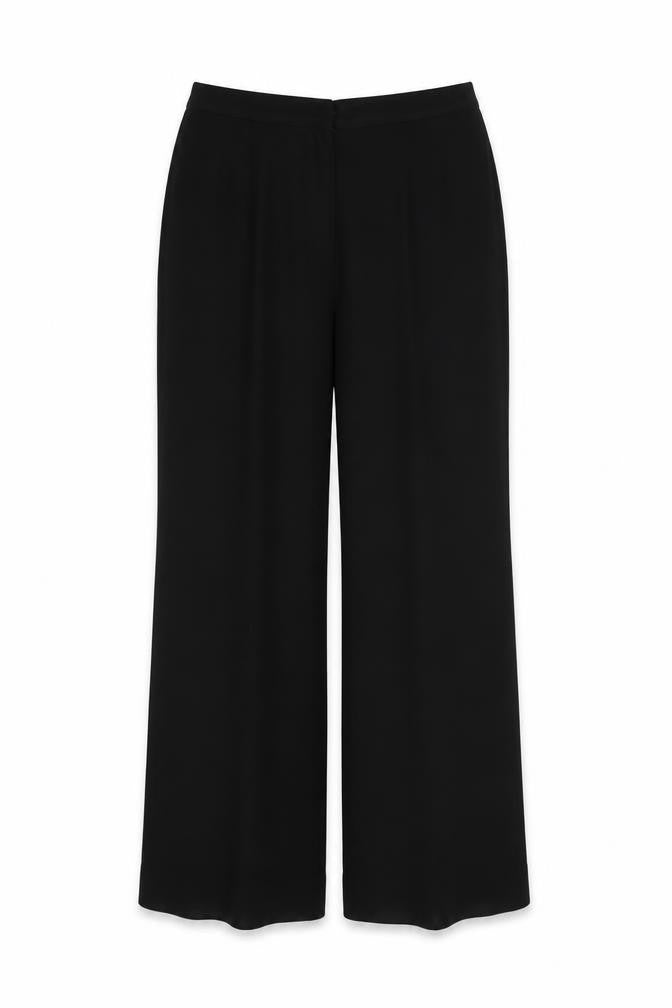 Front view of Country Casuals Women's Black Wide-Leg Trousers, size 14