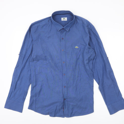 Lacoste Men's Blue Slim Fit Shirt, Size 47, Long Sleeve