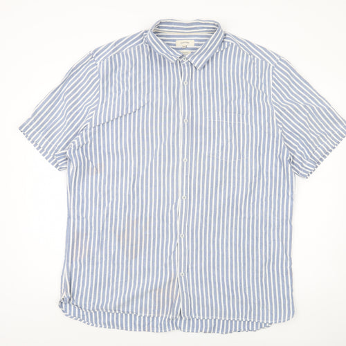 River Island Men's Blue Striped Short Sleeve Shirt - 2XL