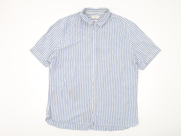 River Island Men's Blue Striped Short Sleeve Shirt - 2XL