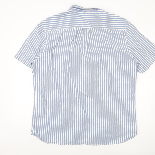 River Island Men's Blue Striped Short Sleeve Shirt - 2XL