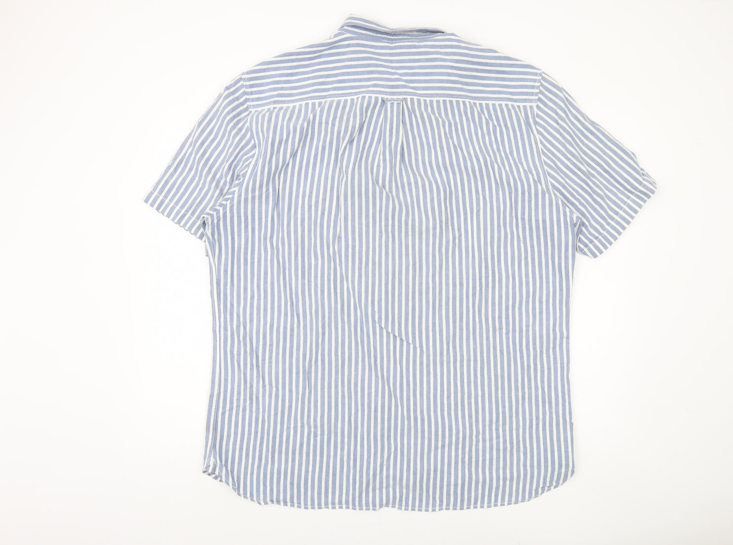 River Island Men's Blue Striped Short Sleeve Shirt - 2XL