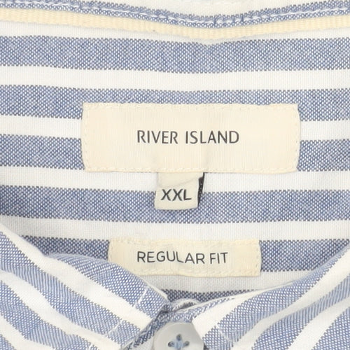 River Island Men's Blue Striped Short Sleeve Shirt - 2XL