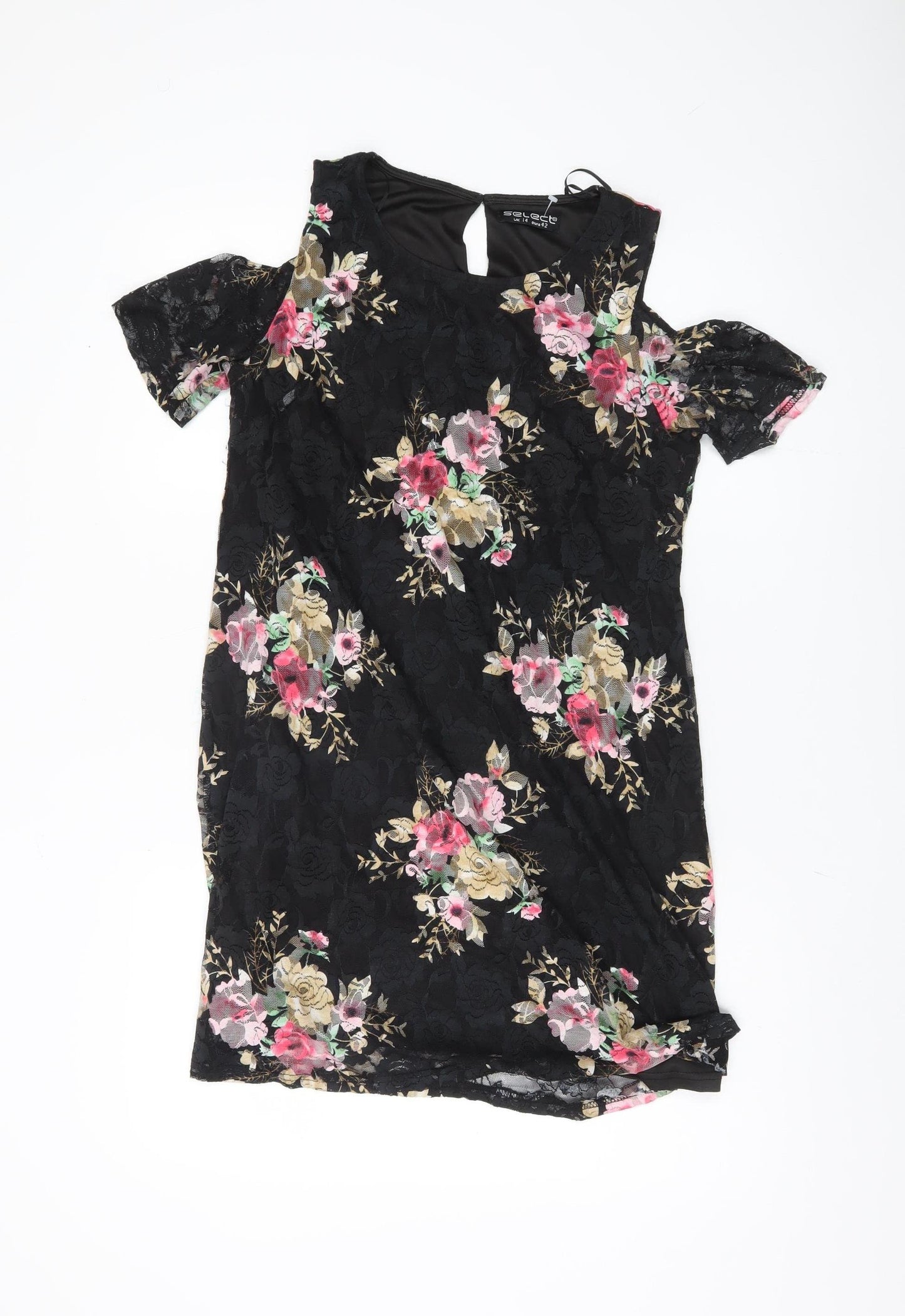 Select Women Black Floral Sheath Dress Size 14