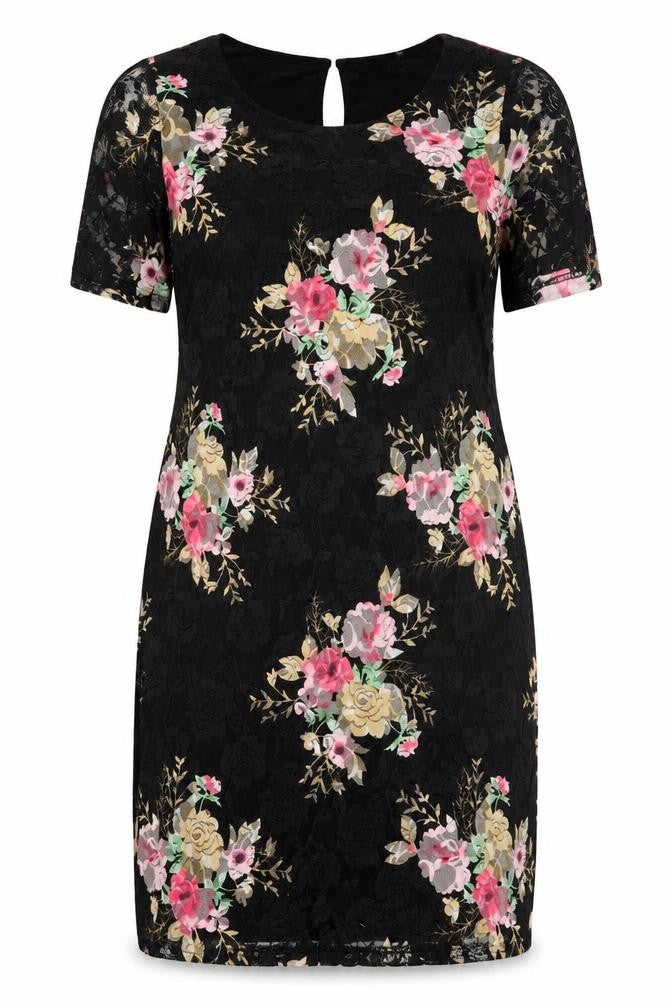 Front view of Select Women Black Floral Sheath Dress, size 14