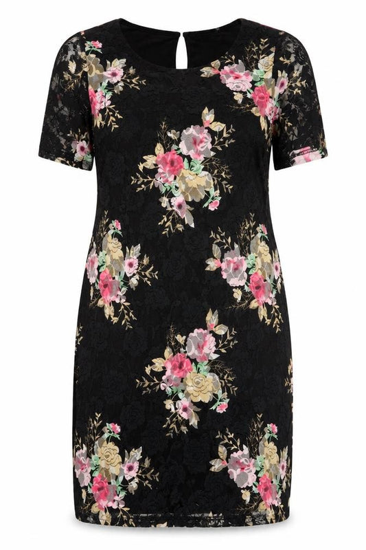 Front view of Select Women Black Floral Sheath Dress, size 14