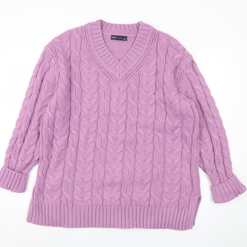 Marks and Spencer Women's Purple Cable-Knit Pullover L