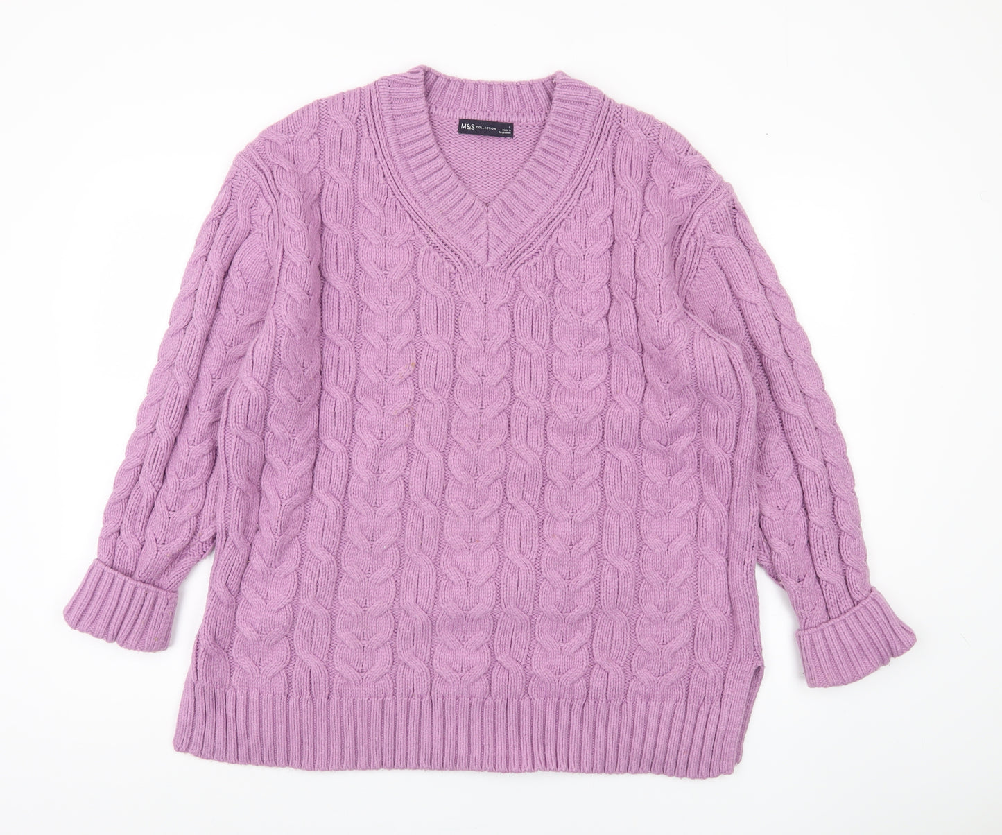 Marks and Spencer Women's Purple Cable-Knit Pullover L