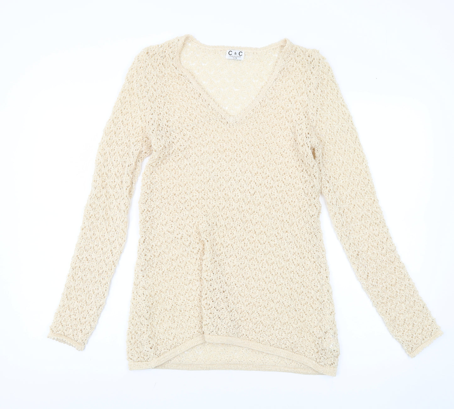 C & C Women's Beige V-Neck Knit Pullover Jumper