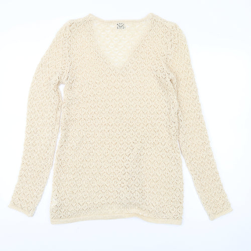 C & C Women's Beige V-Neck Knit Pullover Jumper