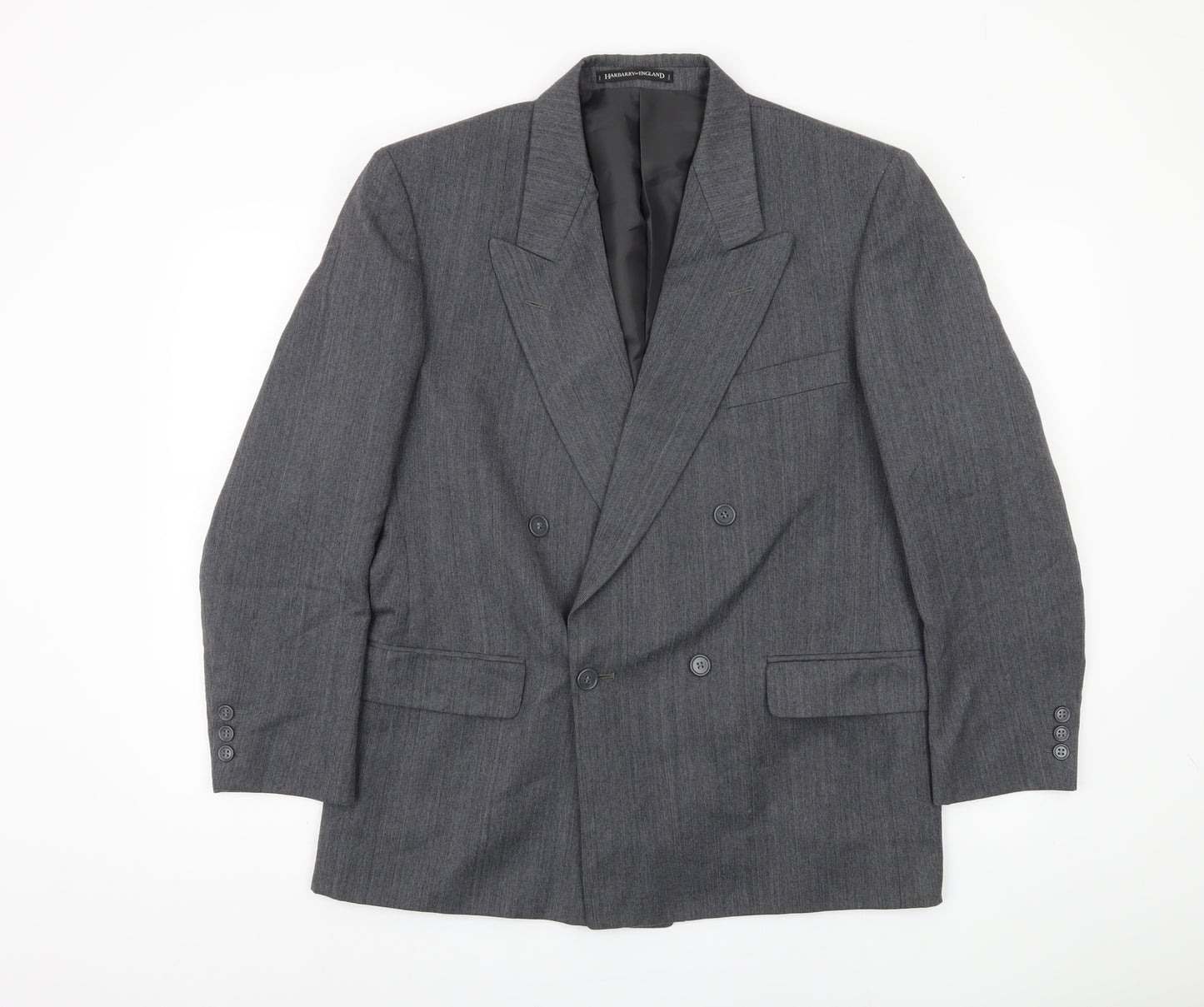 Harbarry of England Men's Grey Double-Breasted Blazer 40 Short