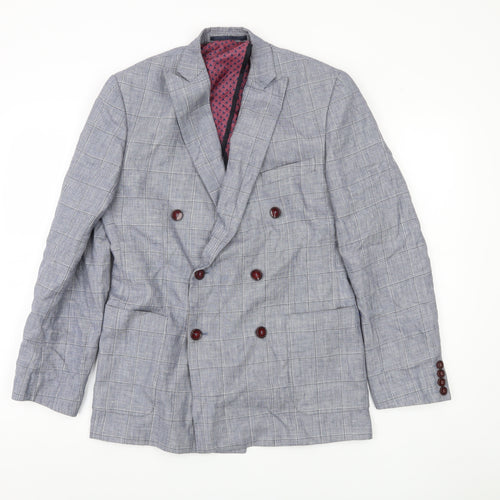 Duchamp Men's Grey Check Blazer, Size 38, Double-Breasted