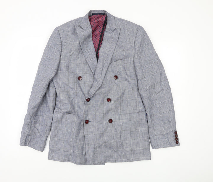 Duchamp Men's Grey Check Blazer, Size 38, Double-Breasted
