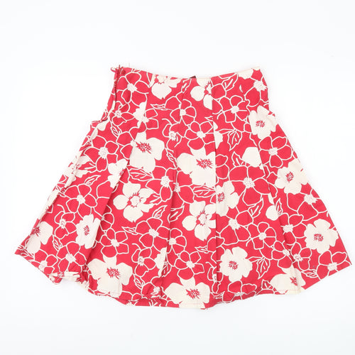 H&M Women's Red Floral A-Line Skirt Size 6