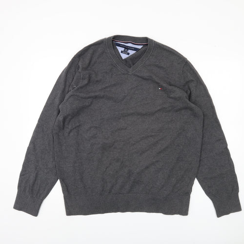 Tommy Hilfiger Men's Grey Pullover Jumper 2XL V-Neck