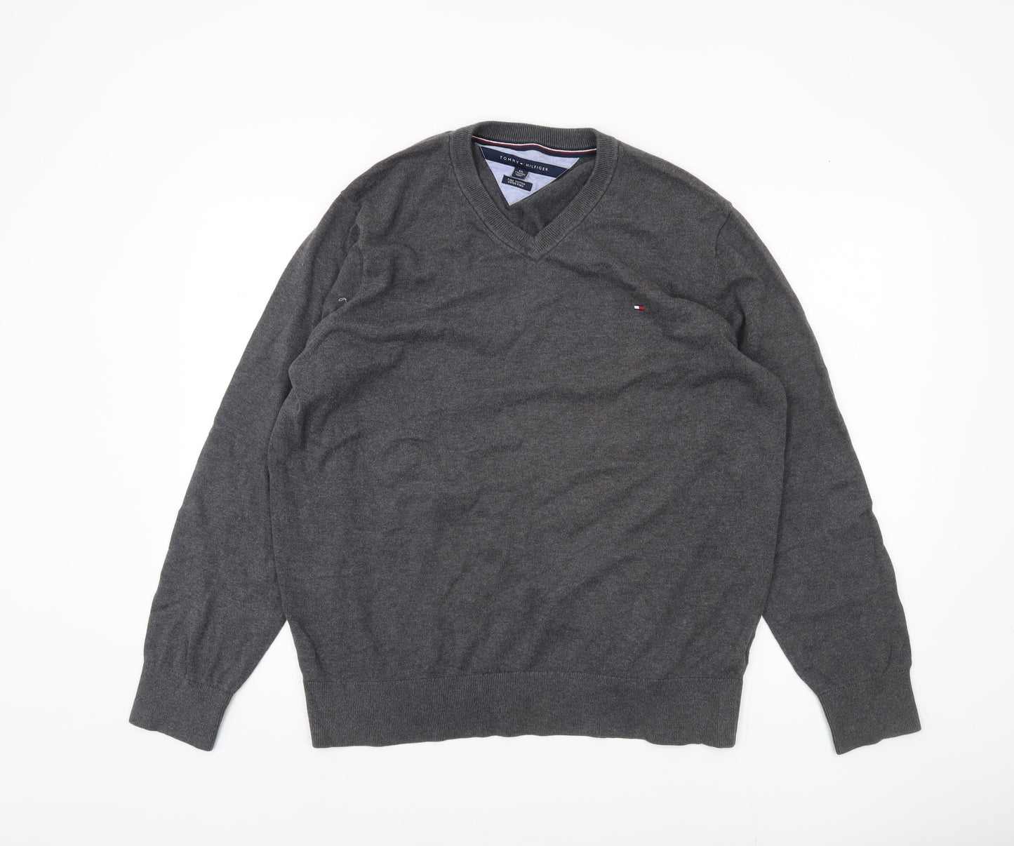 Tommy Hilfiger Men's Grey Pullover Jumper 2XL V-Neck