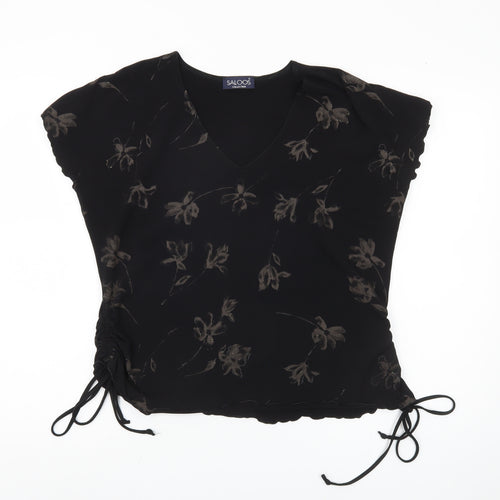 Saloos Collection Women's Black XL V-Neck Floral Top
