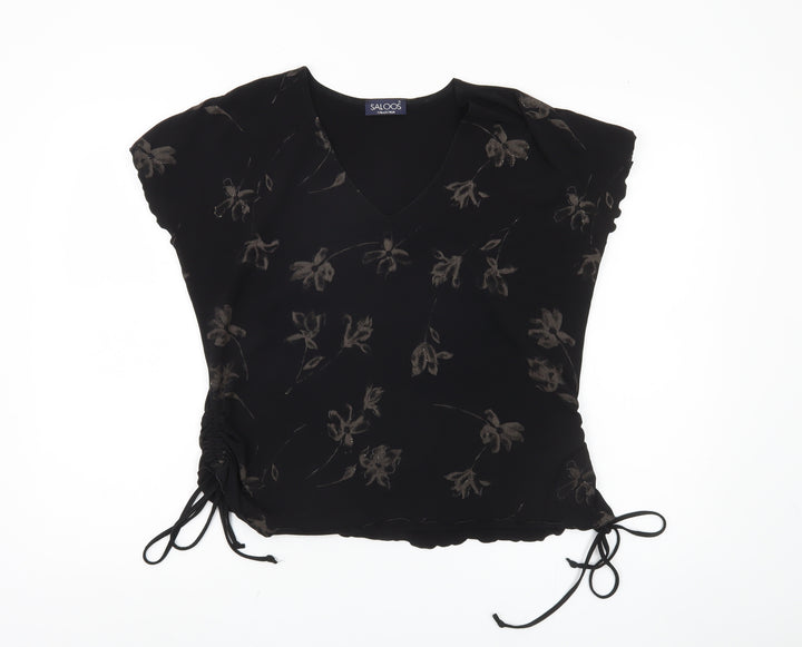 Saloos Collection Women's Black XL V-Neck Floral Top