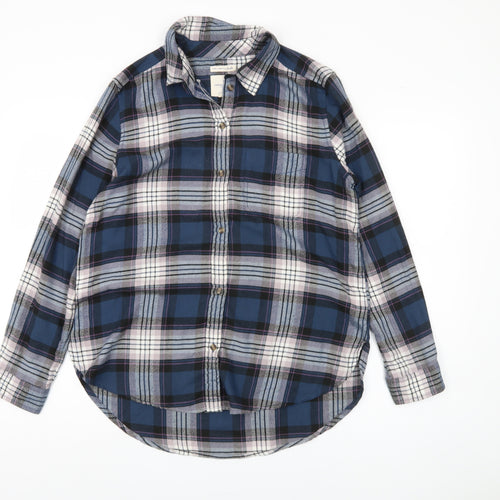 American Eagle Women's Blue Plaid Button-Up Shirt M
