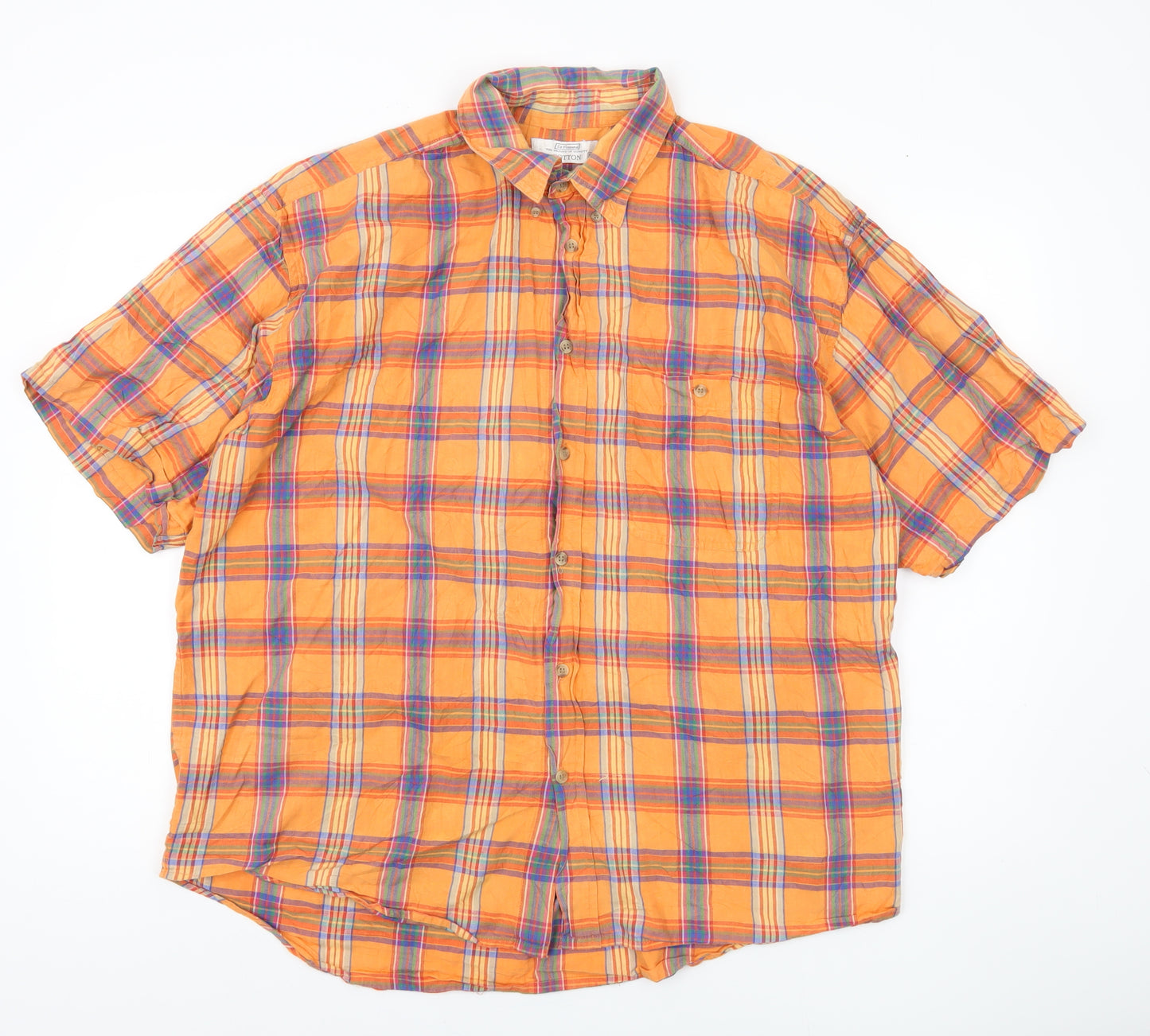 St Bernard Men's Orange Plaid Shirt XL Casual