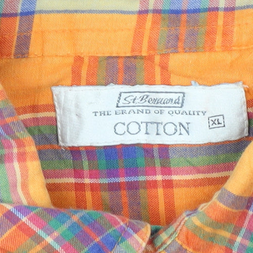 St Bernard Men's Orange Plaid Shirt XL Casual
