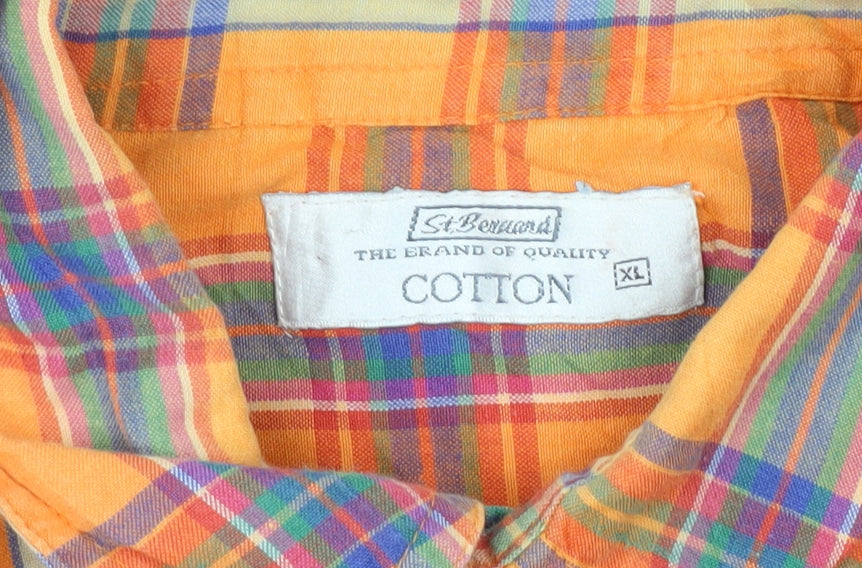 St Bernard Men's Orange Plaid Shirt XL Casual