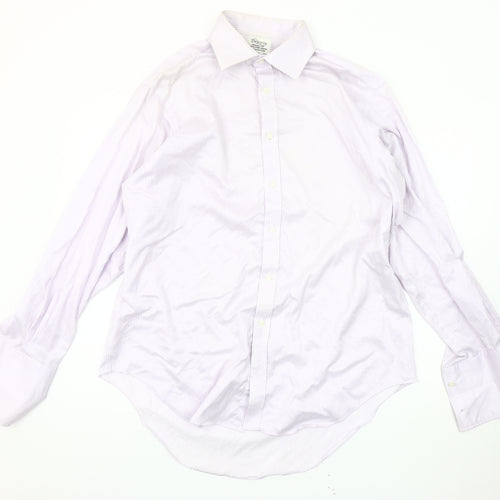 T.M. Lewin Men's White Striped Dress Shirt, L