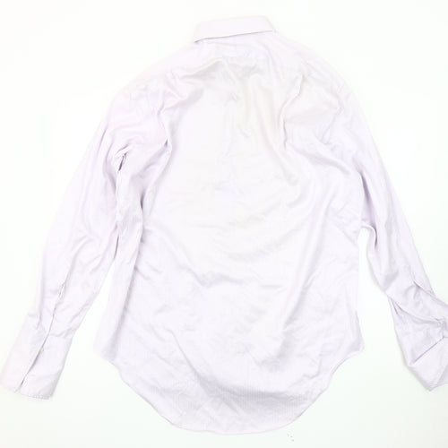 T.M. Lewin Men's White Striped Dress Shirt, L