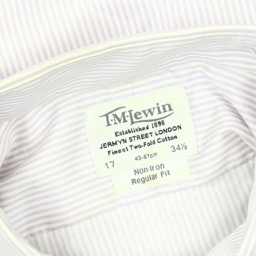 T.M. Lewin Men's White Striped Dress Shirt, L