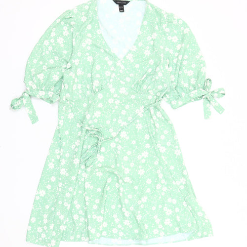 New Look Women's Green Floral Wrap Dress, Size 10