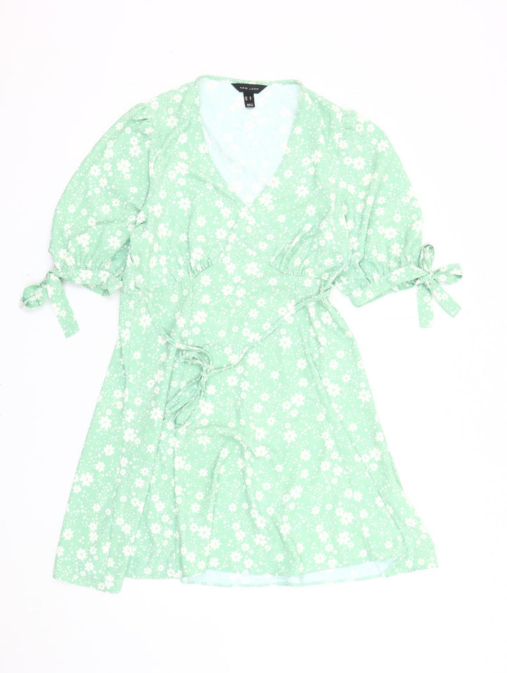 New Look Women's Green Floral Wrap Dress, Size 10