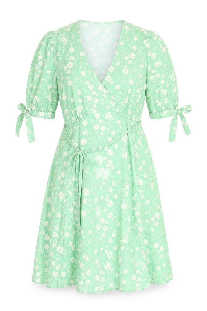 New Look Women's Green Floral Wrap Dress, Size 10