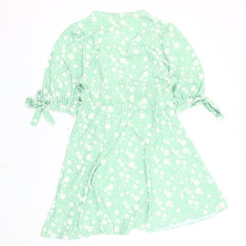 New Look Women's Green Floral Wrap Dress, Size 10