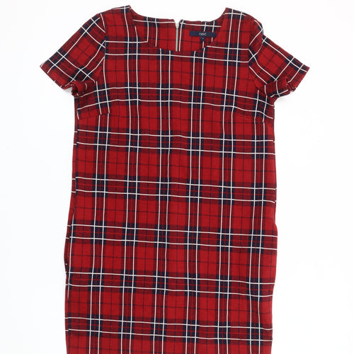 Next Women's Red Plaid Shift Dress Size 10 Short Sleeve