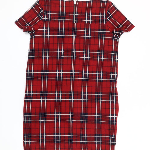 Next Women's Red Plaid Shift Dress Size 10 Short Sleeve