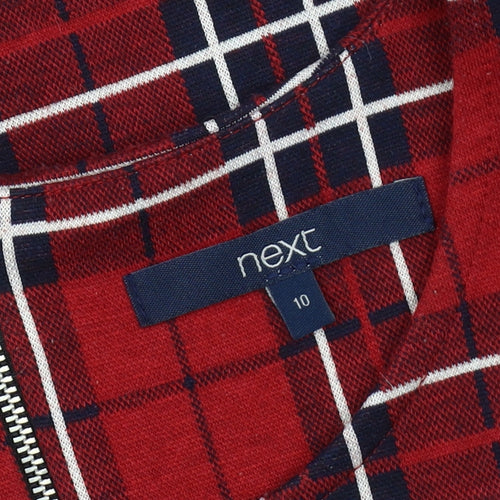 Next Women's Red Plaid Shift Dress Size 10 Short Sleeve