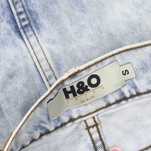 H&O Women's Blue Denim Mini Skirt, Size S, Fringed Casual