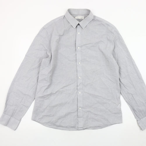 Marks and Spencer Men's Grey Long Sleeve Button-Up Shirt