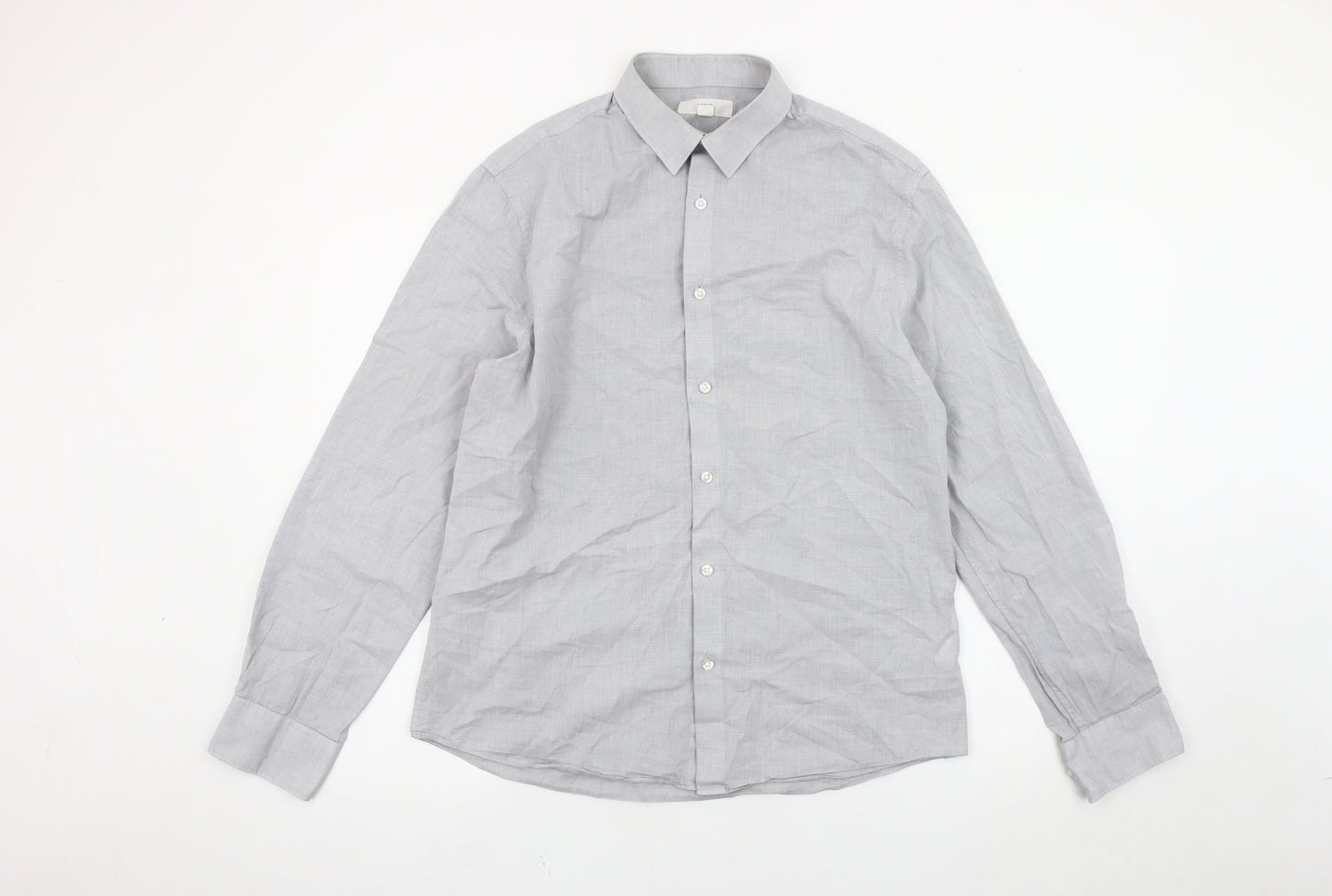 Marks and Spencer Men's Grey Long Sleeve Button-Up Shirt