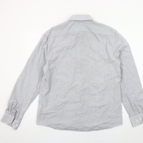 Marks and Spencer Men's Grey Long Sleeve Button-Up Shirt