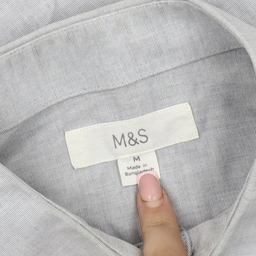 Marks and Spencer Men's Grey Long Sleeve Button-Up Shirt