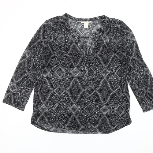 H&M Women's Black Geometric Tunic Blouse Size 10