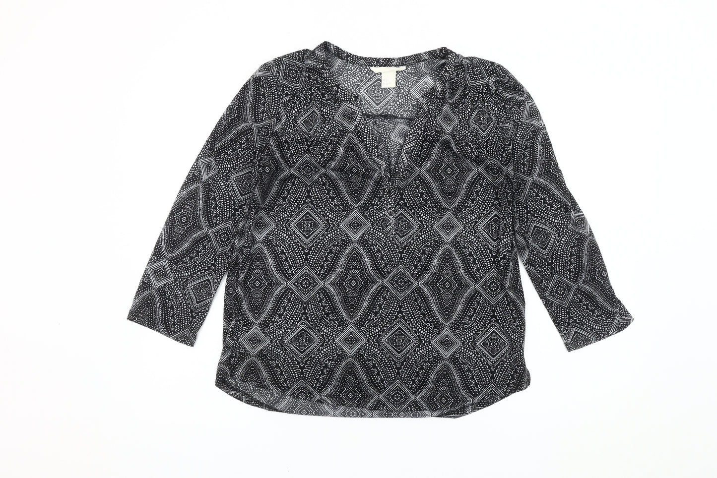 H&M Women's Black Geometric Tunic Blouse Size 10