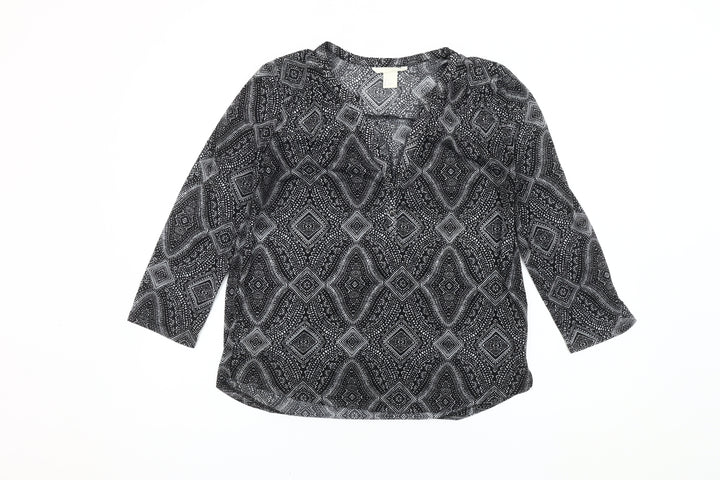 H&M Women's Black Geometric Tunic Blouse Size 10